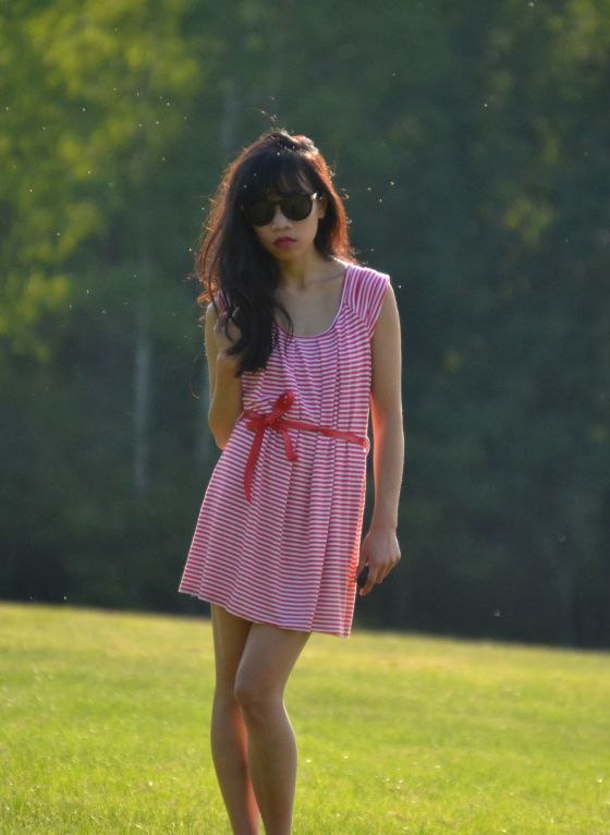 red paris french parisian dress striped bow belt sunset wedge heels round sunglasses charlotte russe